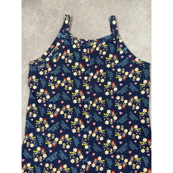 VTG Y2K The Powerpuff Girls Cartoon Network Kids L Dress Navy Blue Floral 2000s - Picture 7 of 10